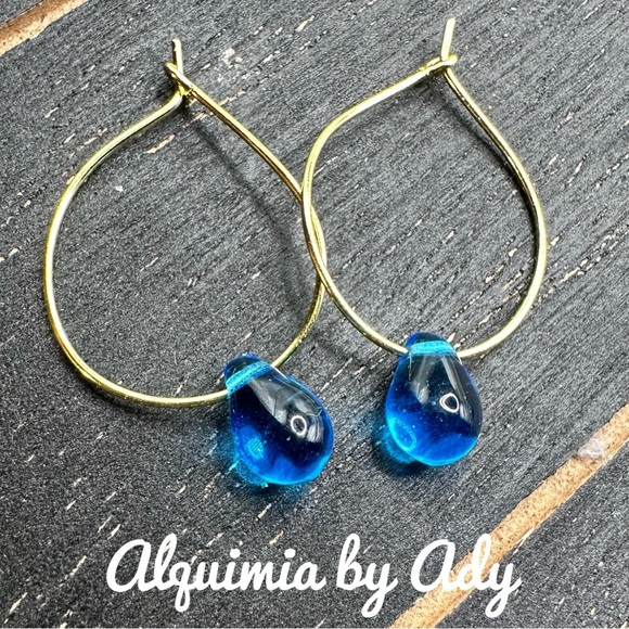 Alquimia Gold and Blue Teardrop Earrings - Picture 1 of 1